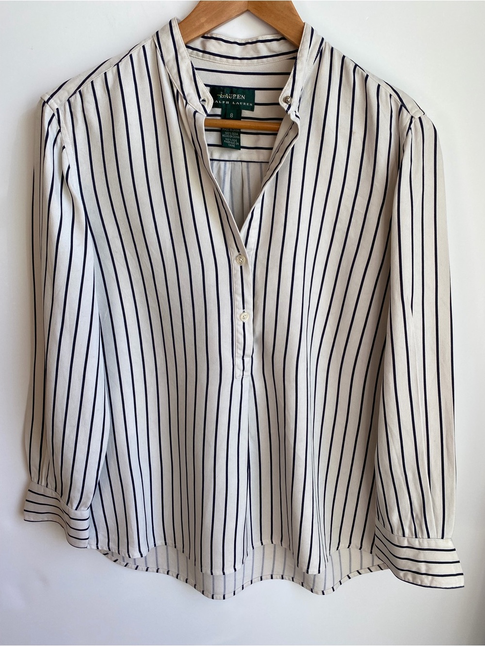 Lauren Ralph Lauren 100% Silk Irish Grandfather Striped Thick Tunic Top Womens 8